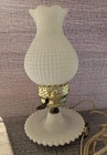 Vintage Milk Glass Electric Bedside Lamp With Hobnail Hurricane Shade 11” Tall