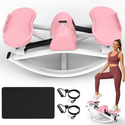 Side-to-Side Rock Stepper w Elastic Resistance Bands & Anti-Slip Mat LCD Monitor