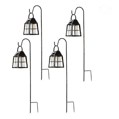 Deck Impressions Farmhouse Solar LED Shepherd's Hook Lanterns, 4-Pack