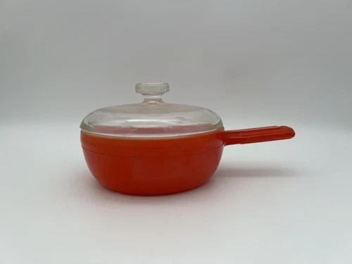Vintage Red Glasbake Soup Bowl Casserole With Handle & Clear Lid (JP3080)