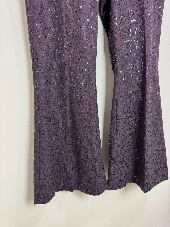 Mint Velvet Sequin Flare Trousers Lace Size 18 Reg Plum Purple Festive RRP £150 - Image 4 of 4