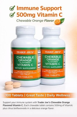 Trader Joe's Vitamin C 500mg Chewable Tablets Orange Flavor   100 Count