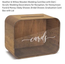 Heather & Willow Wooden Wedding Card Box Slot Acrylic Front 12.5x6.5x9.5in