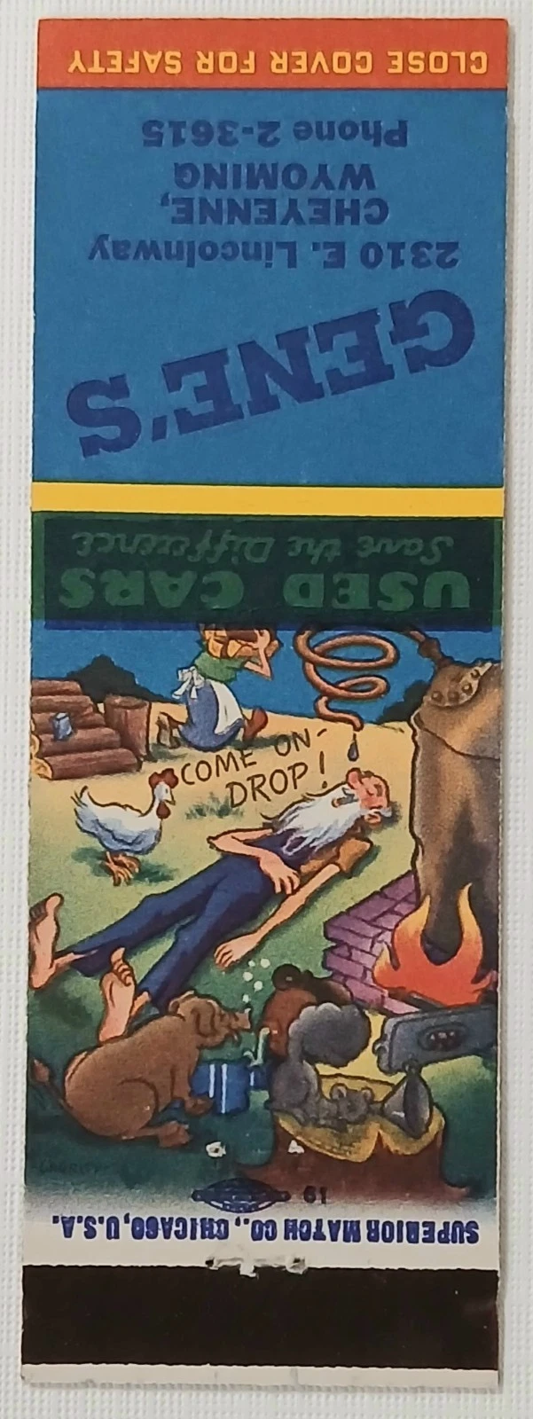  vintage matchbook capa gene's carros usados cheyenne wy moonshine 