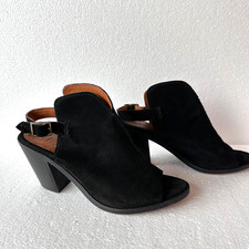 Frye Courtney Suede Slingback Heeled Mule Bootie Women's 10B Black 3.5" Heel