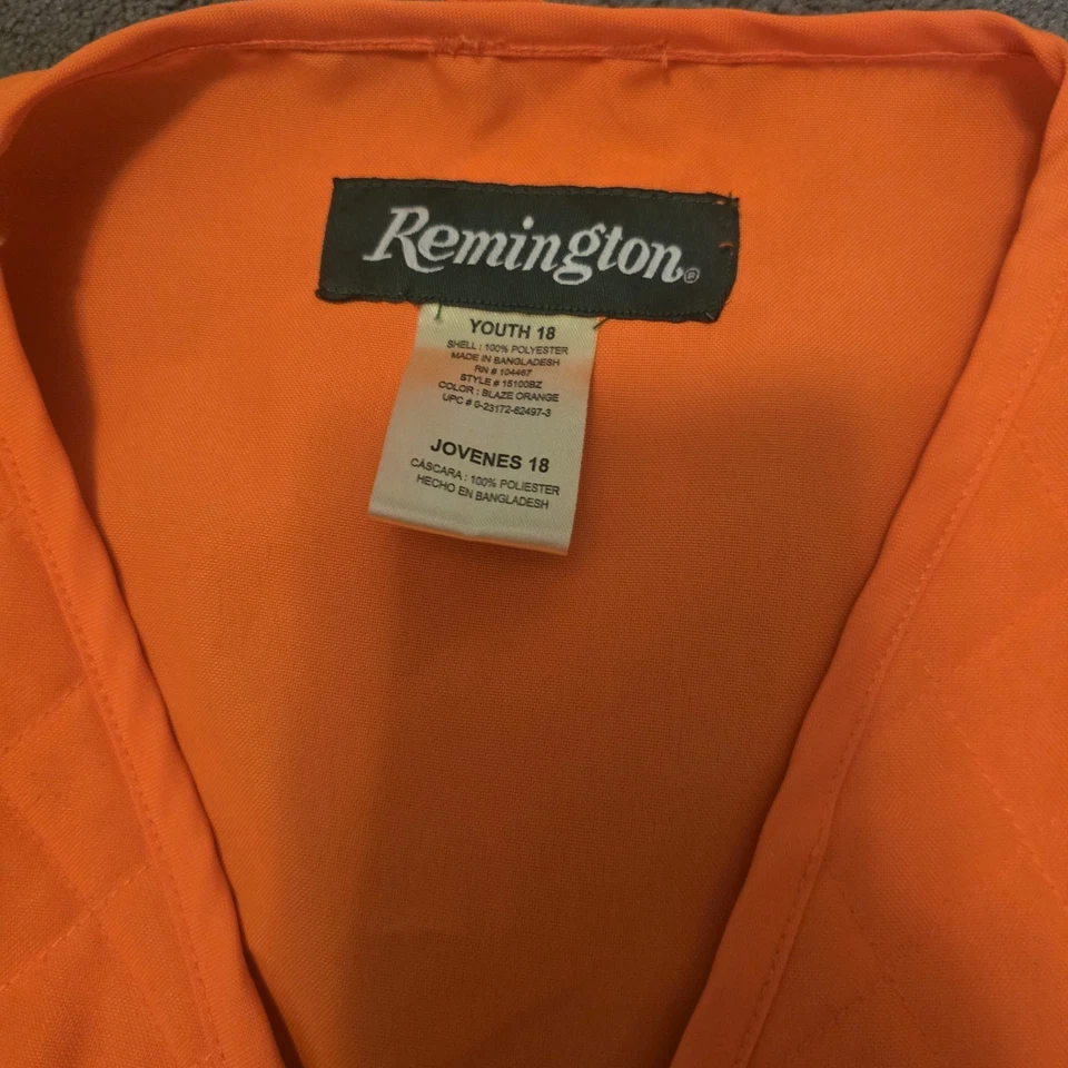 Remington Youth Hunting Vest Multi Pocket Zip Front Solid Orange Size 18 - Image 3 of 4