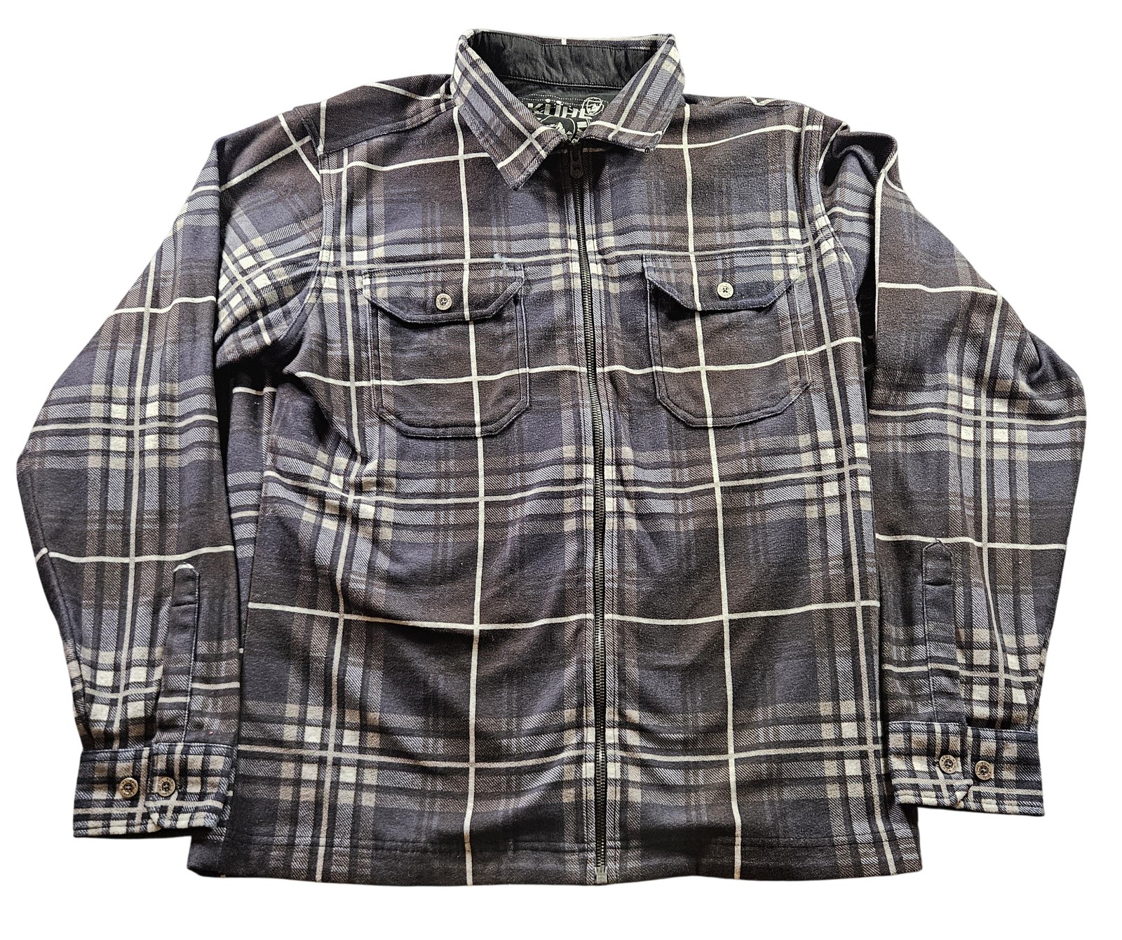 Kuhl Shirt Jacket Mens Medium Gray Plaid Full Zip Fleece Lined Flannel Shacket