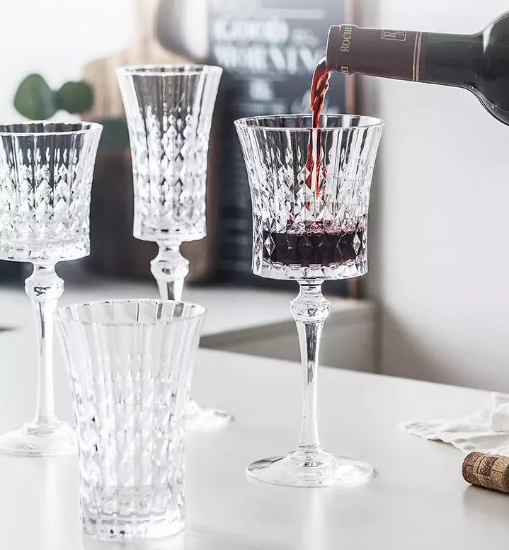 Luxe Crystal Glass Goblet Diamond Pattern Wine Glass Long Stem Home Bar  Party