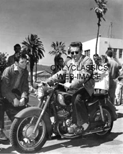 ACTOR JAMES DEAN ON MOTORCYCLE SUNGLASSES CIGARETTE LIT LOOKING COOL 8X10 PHOTO
