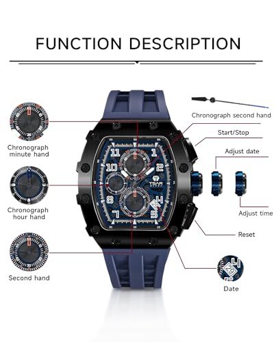 Reloj Hombre TSAR BOMBA 50M Impermeable TB-8204SGLZHX Negro Azul - Imagen 5 de 6