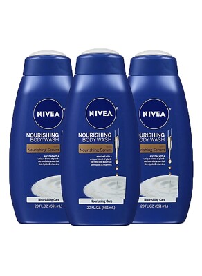 3 Pack NIVEA Nourishing Body Wash, Nourishing Care Serum, 20 oz. Ea.