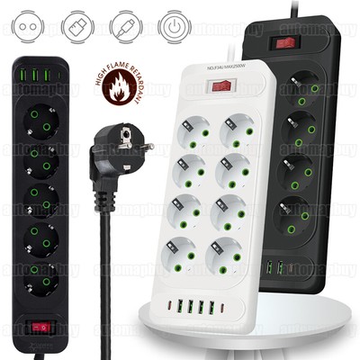 Steckdosenleiste 3-fach 8-fach Mehrfachsteckdose Mit Typ-C und USB Steckdosen EU