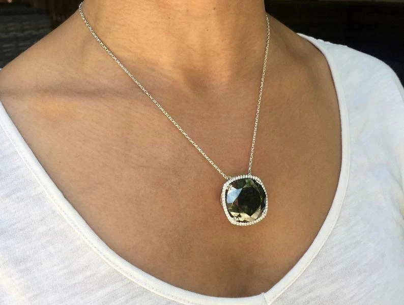 Large Black 43.04 Carat Cushion Shape Spinel & White CZ Halo Pendant Necklace - Image 3 of 4