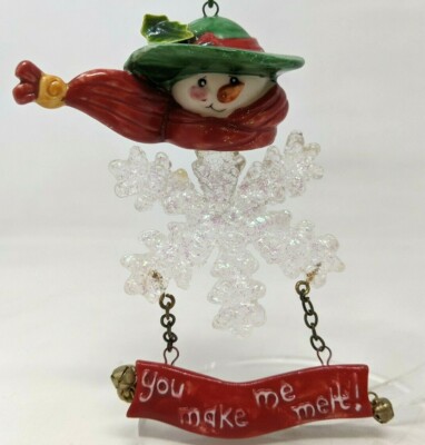 Handmade Snowman Snowflake You Make Me Melt Bell Ceramic Christmas Ornament KP21