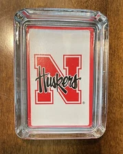 Waterfall Glass Collection Nebraska Huskers Cornhuskers HEAVY  Ashtray 3” X  4”