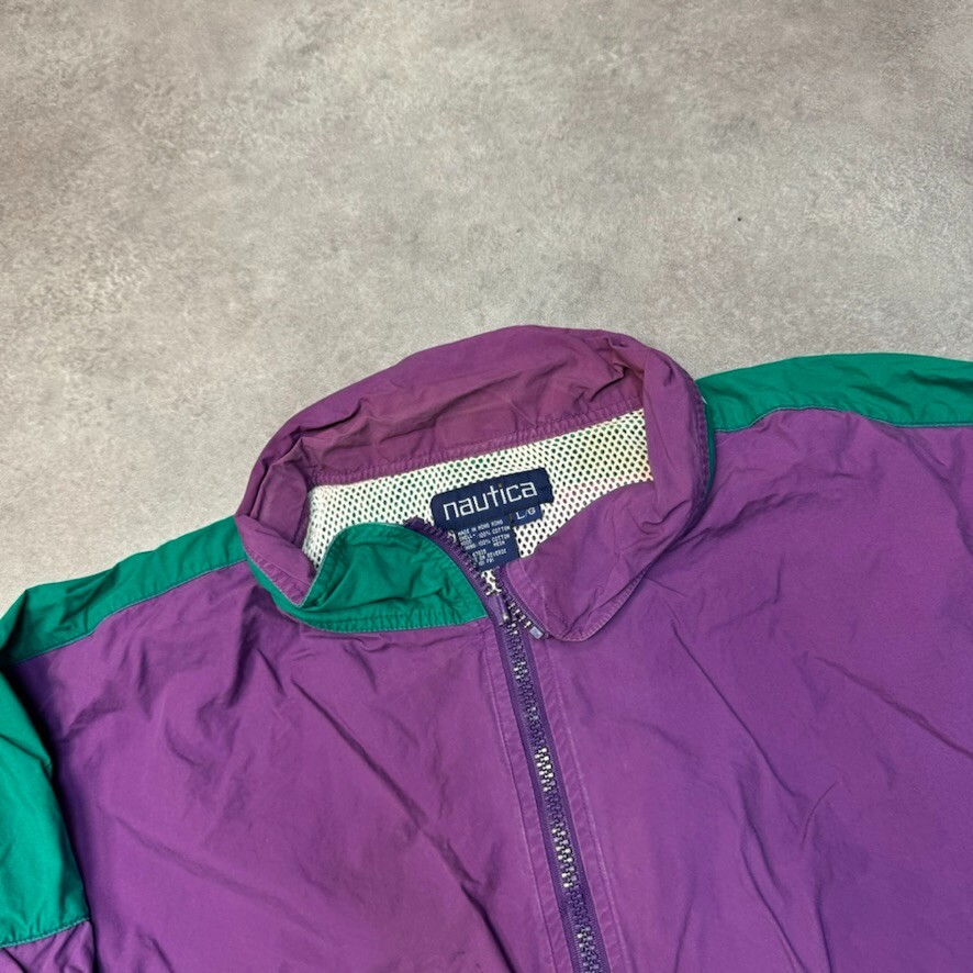 Nautica Sailing Jacket Mens Full Zip Y2K Vintage Rain Coat, Purple, Large image 8