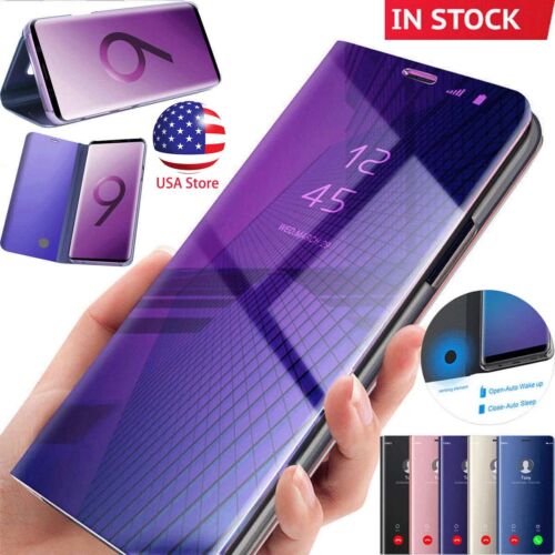 For Samsung Galaxy  S7 S8 S9 Plus S20 Case Clear S-View Mirror Flip Smart Cover - Picture 1 of 13