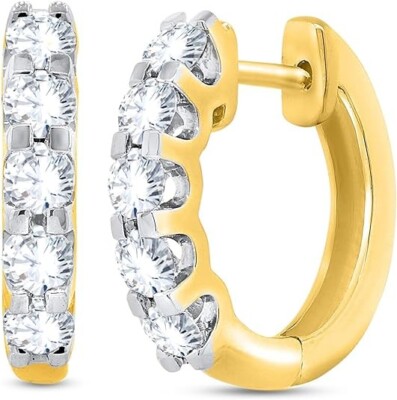1.2Ct Certified Round Cut Moissanite Women's Hoop Earrings Solid 10K Yellow Gold