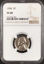 1958 Proof Jefferson Nickel graded PF 68 by NGC! 