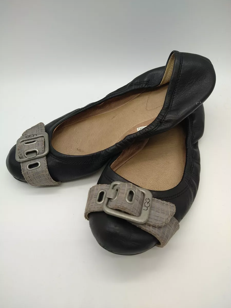 UGG Kellis Women s Black Flat Leather Stretch Ballet Flats Gray