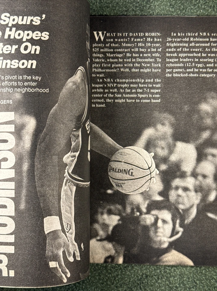 Revista de resumen de baloncesto de abril de 1992 David Robinson, San Antonio Spurs NBA Foto 4 de 4