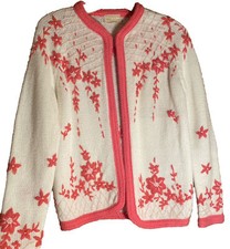 Vintage Pink Cardigan Sweater Floral Coquette Cottage Kitschy Secretary Medium