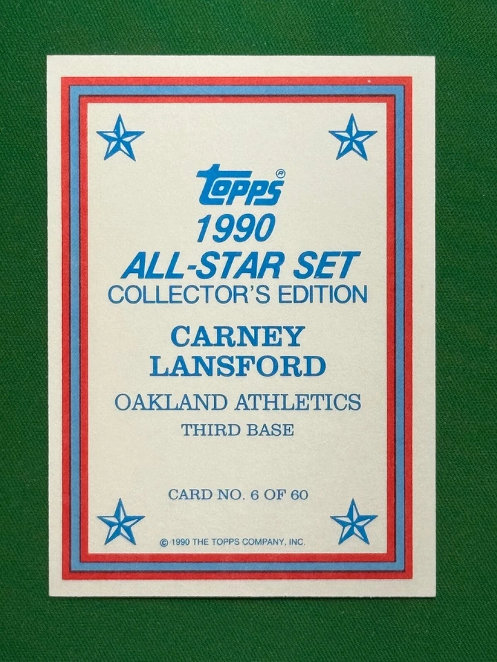 1990 Topps Baseball 1990 All-Star Collector's Edition Glossy #6 Carney Lansford - Image 2 of 2