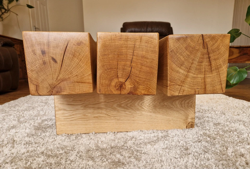 New Handmade Solid Oak Coffee Table By LUEVA.ART Reclaimed Dry Oak Metal Feet  - Image 4 of 4