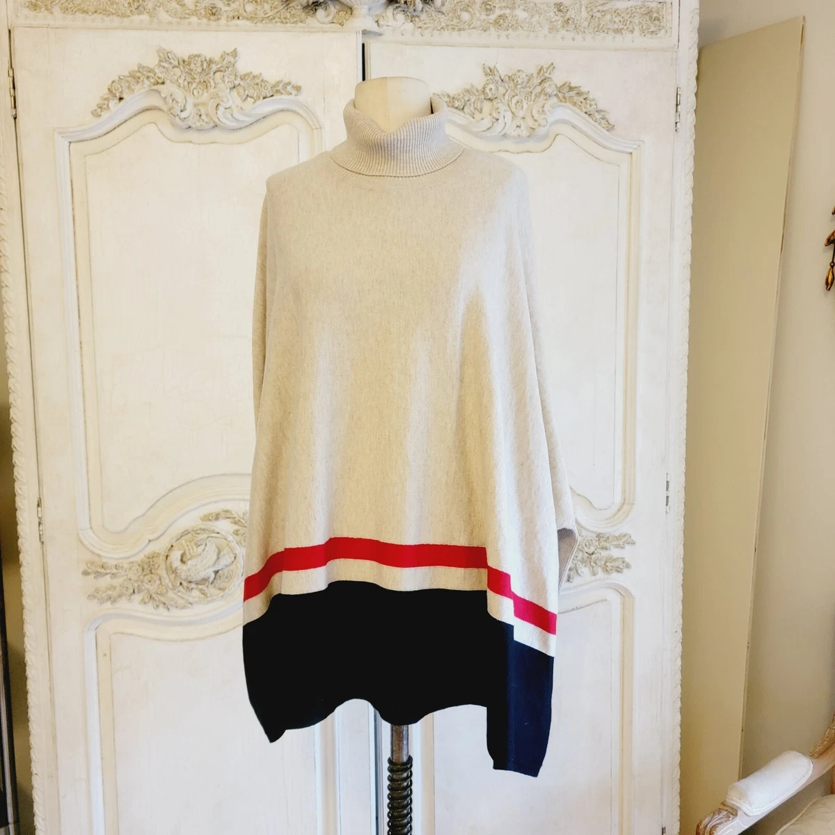 Joseph A Turtleneck Poncho oversized Sweater gold buttons sz M | eBay