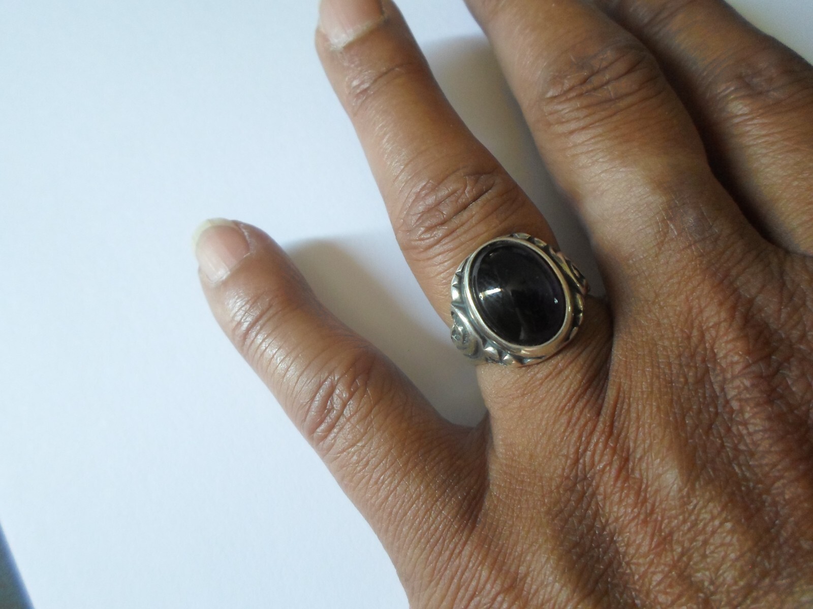 solid silver ring, amethyst cabochon, arabesque o… - image 3