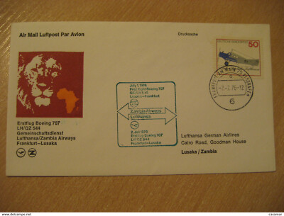 LUSAKA Frankfurt 1976 Lufthansa Airline First Flight Cancel Lion Feline Cover ZA