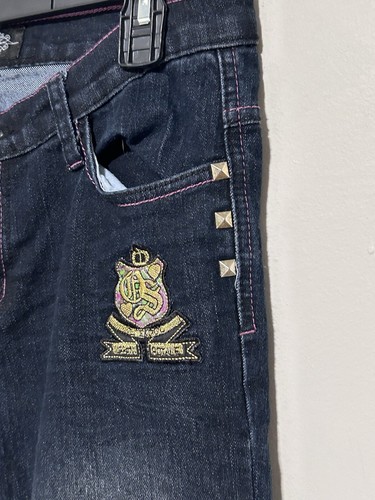 Old Skool Flare Jeans Women’s Size 5 Embroidered Y2K Flap Pockets Denim 90’s - Picture 2 of 8