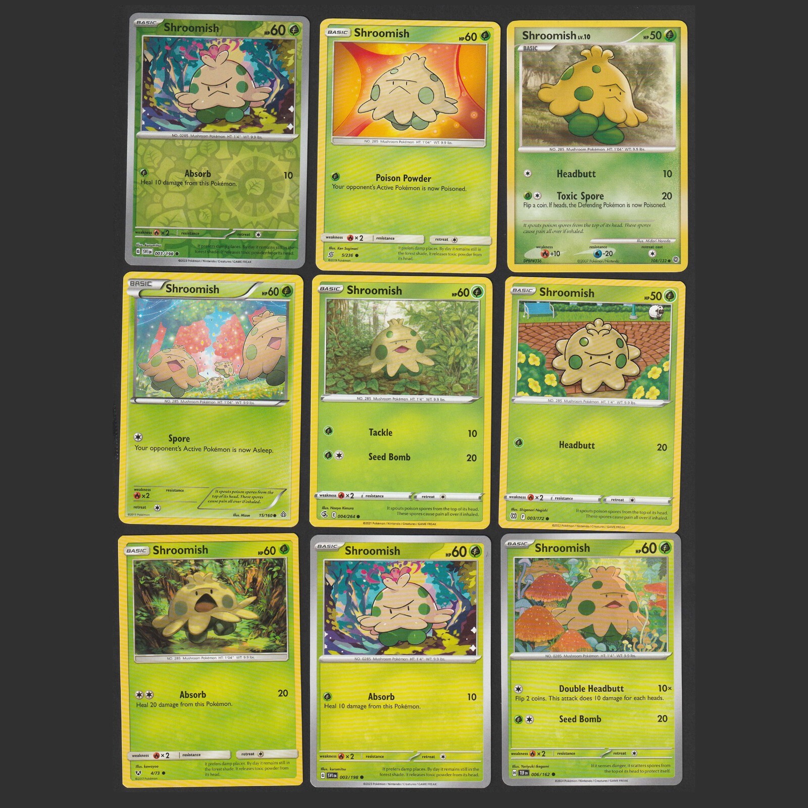 Shroomish Pokemon Card Collection Set of 9 English Cards Holo Reverse