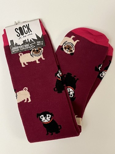 NWT Sock It To Me Kids Knee High Socks-Pug Dogs Youth Size 1-5 - Picture 2 of 5