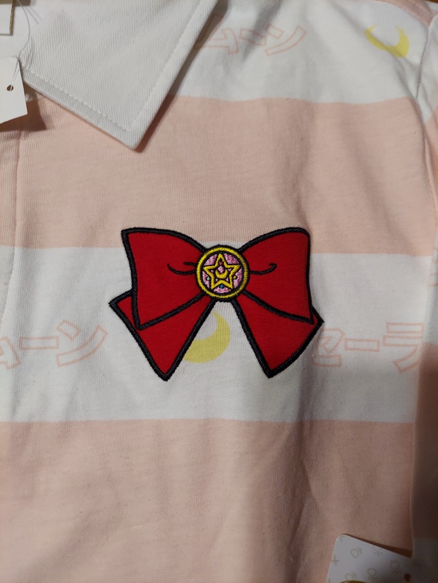 Sailor Moon Long Sleeve Striped Collared Kanji Rugby Shirt