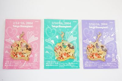 Tokyo Disneyland 2004 バレンタイン ストラップ Tokyo Disney Resort Event Charm Valentine Day 2004 Complete 3