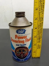 Vtg Snap Power Steering Fluid & Sealer Cone Top Can 11 Oz. Full Mancave Garage