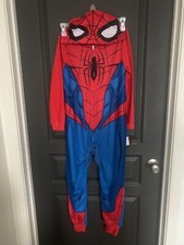 Spiderman Hoodie Costume Sleeper Pajamas- M 8 Boys-Footless-Fleece-Red-Blue