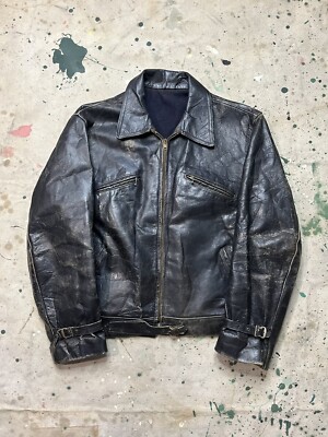 Vtg 1940s British Horsehide Leather Jacket Cyclist Luftwaffe