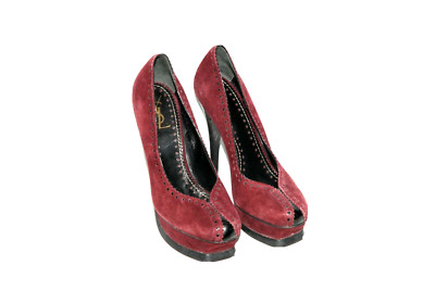 YVES SAINT LAURENT RIVE GAUCHE WILDLEDER WEINROT PLATEAU PEEPTOE HEELS 6,5 UK