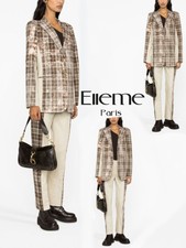 Elleme Brown Ivory Check Blazer 36 Paint Splatter Loose Fit Cotton Unique Design