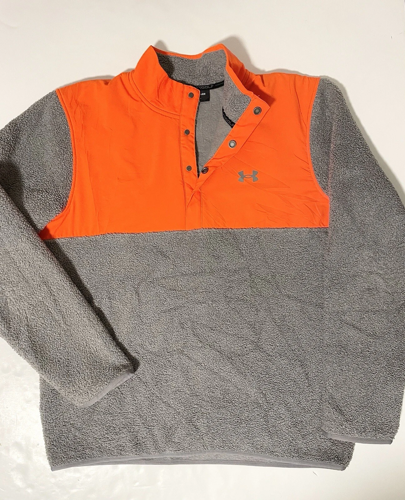 Under Armour Golf Fleece 1/4 Snap Shirt Jacket Mens XL Gray Orange Loose/Coupe