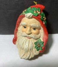 Vintage Santa Claus Head Christmas Ornament Plastic Face