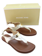 New MICHAEL KORS Size 6 MK Plate Logo Gold Women's Thong Sandals RETAIL 145