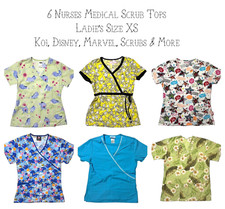 6 Medical Nurses Scrub Tops Koi Disney Marvel  More Womens Size XS Multicolors