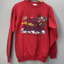 Vtg 90s Walt Disney World Mickey Pluto Fleece Pullover Red Sz Small Embroidered