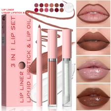 3 in 1 Lip Liner Liquid Lipstick Lip Oil Set Non-stick Long Lasting Lipstick Set