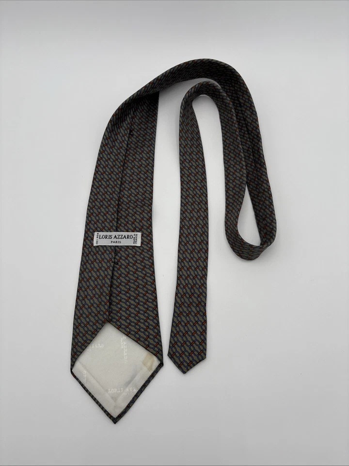 LORIS AZZARO PARIS 100% SEDA HOMBRE CORBATA 58x3,75 Geométrica Marrón Azul Rojo Foto 4 de 4