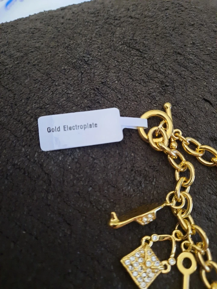 Новый браслет кристалл желтый позолоченный обуви, сумочки, сердце замок и брелок для ключей  - Изображение 3 из 4