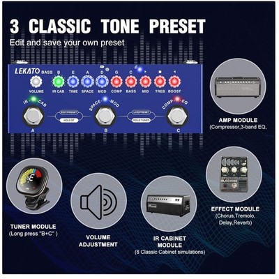 Multi Effects Processor for Bass Guitar, Built-in Battery